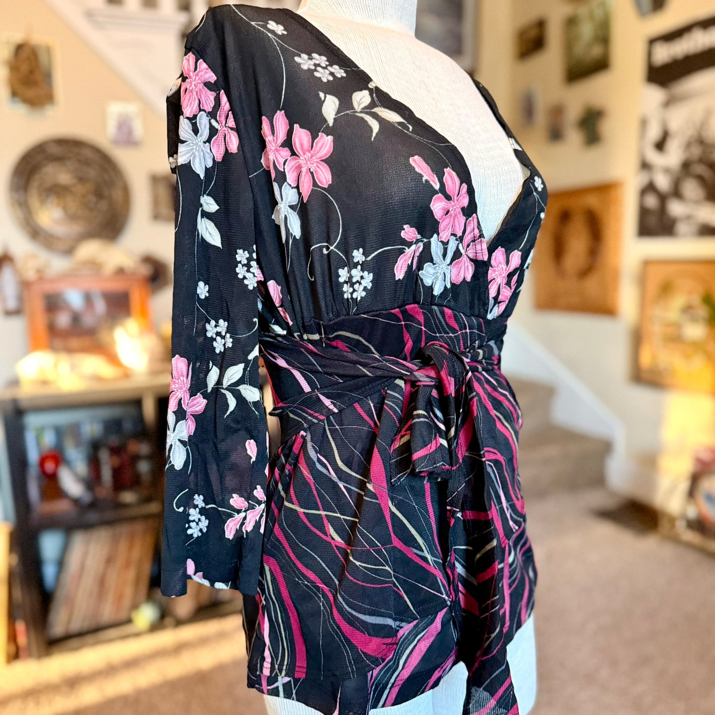 Vintage 90s / 2000s y2k Stella Patterned Wrap Baby Doll Top