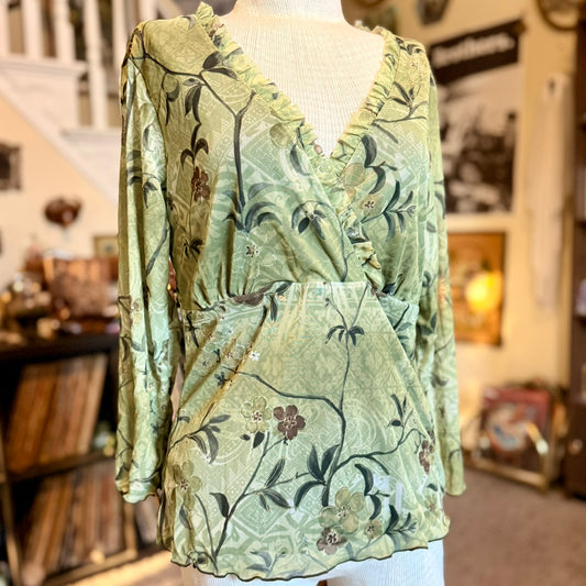 Vintage 90s / 2000s y2k Assoluto Ruffled Jungle Floral Fairy Baby Doll Top