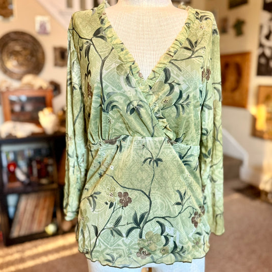 Vintage 90s / 2000s y2k Assoluto Ruffled Jungle Floral Fairy Baby Doll Top