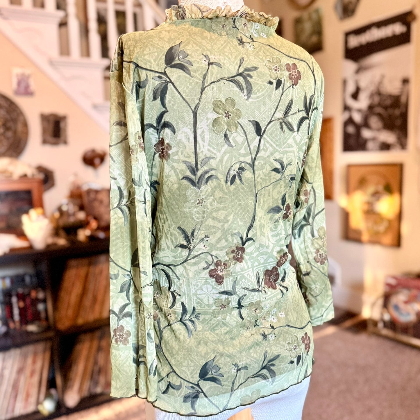 Vintage 90s / 2000s y2k Assoluto Ruffled Jungle Floral Fairy Baby Doll Top