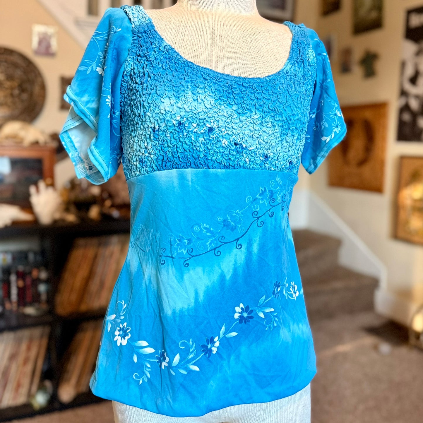 Vintage 90s / 2000s y2k Up Front Textured Fairy Whimsygoth Baby Doll Blouse