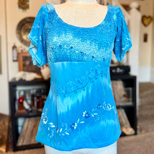 Vintage 90s / 2000s y2k Up Front Textured Fairy Whimsygoth Baby Doll Blouse