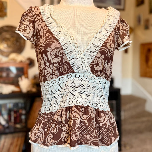 Vintage 90s / 2000s y2k Boho Hippie Fairycore Floral Baby Doll Top