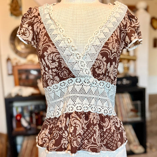 Vintage 90s / 2000s y2k Boho Hippie Fairycore Floral Baby Doll Top
