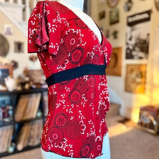 Vintage 90s / 2000s y2k A. Byer Patterned Asymmetrical Baby Doll Top