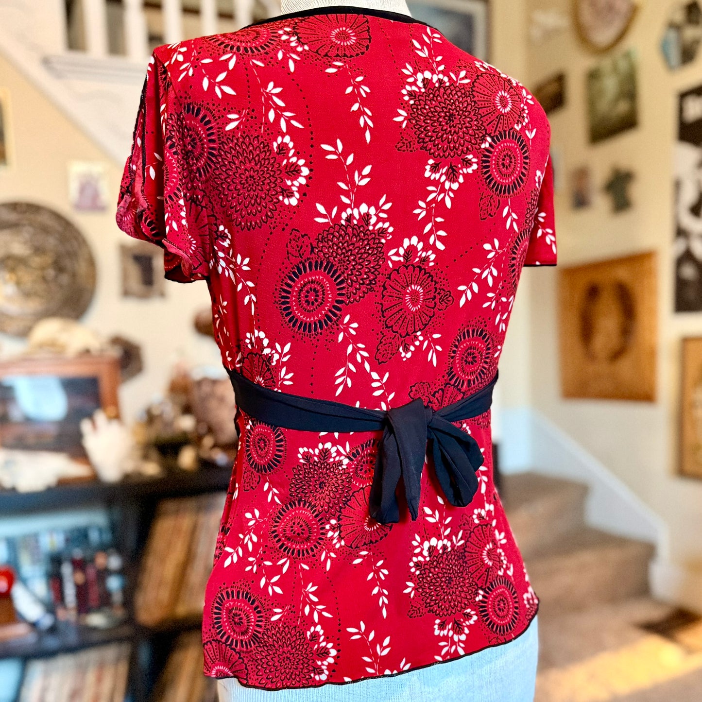 Vintage 90s / 2000s y2k A. Byer Patterned Asymmetrical Baby Doll Top