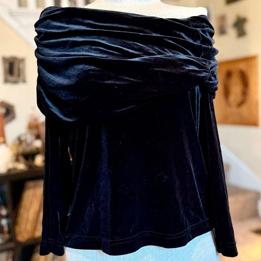Vintage 90s / 2000s y2k Velvet Draped Off The Shoulder Top