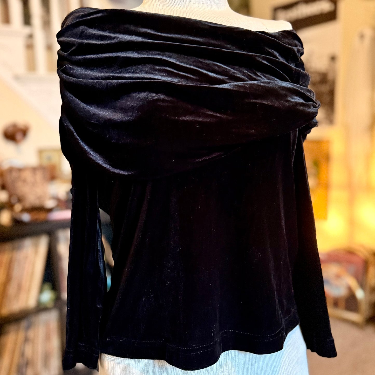 Vintage 90s / 2000s y2k Velvet Draped Off The Shoulder Top
