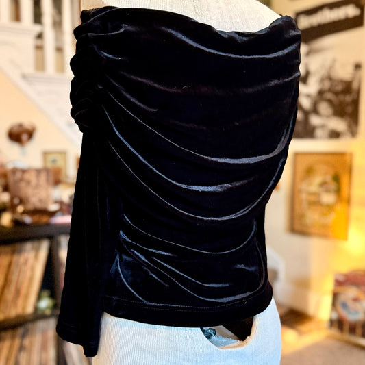 Vintage 90s / 2000s y2k Velvet Draped Off The Shoulder Top