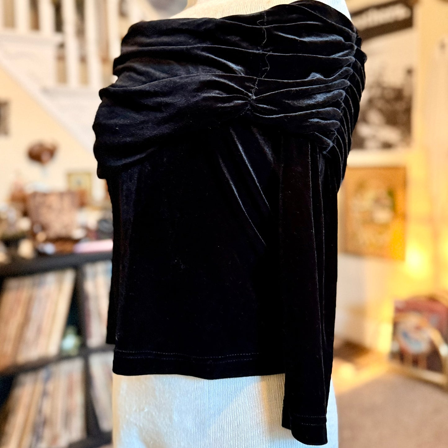 Vintage 90s / 2000s y2k Velvet Draped Off The Shoulder Top