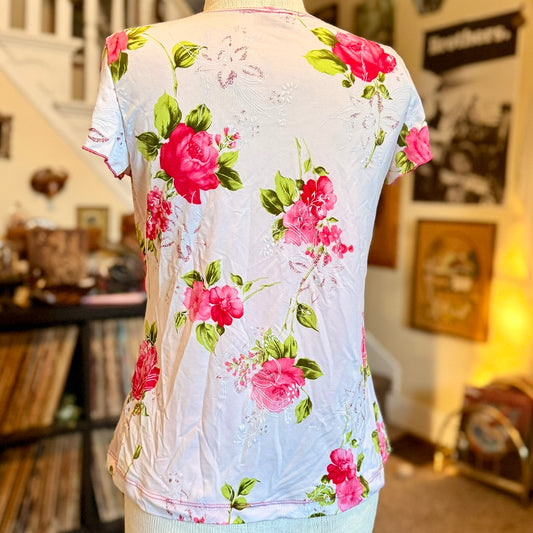 Vintage 90s / 2000s y2k LA Khaki Floral Vest Tie Top w/ Attached Cami