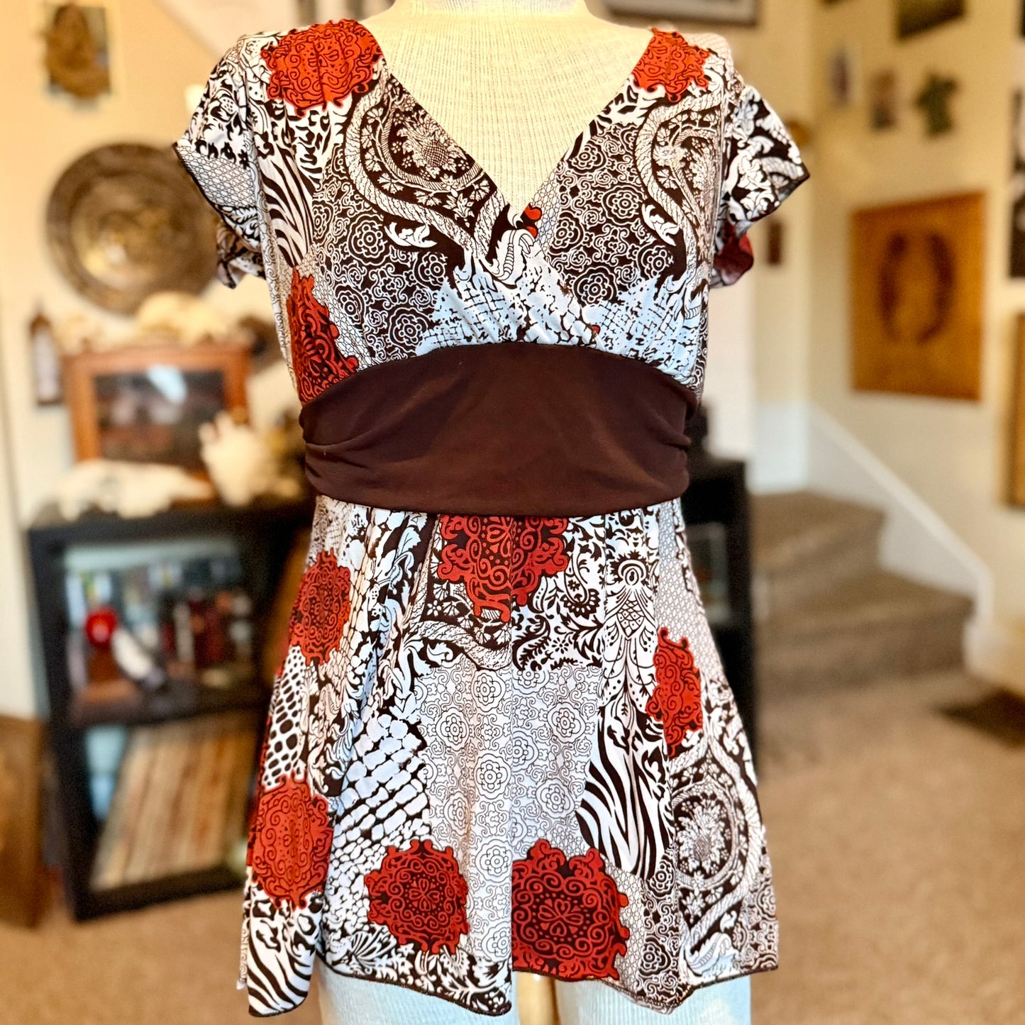 Vintage 90s / 2000s y2k Studio Y Mandala Patterned Baby Doll Top