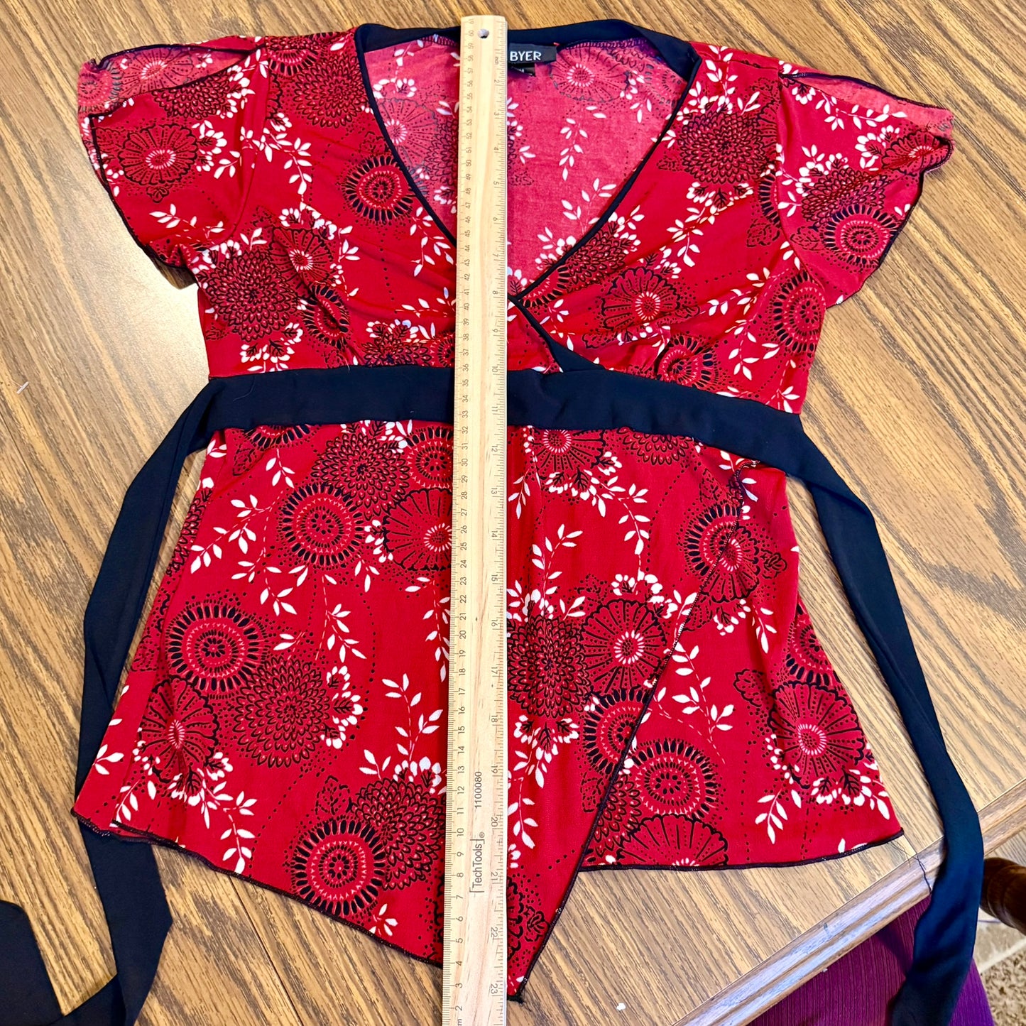 Vintage 90s / 2000s y2k A. Byer Patterned Asymmetrical Baby Doll Top