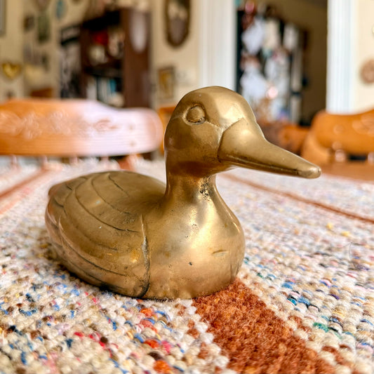 Vintage Mid-Century Modern Farmhouse Cottage Style Brass Duck / Mallard / Goose Sculpture