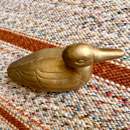 Vintage Mid-Century Modern Farmhouse Cottage Style Brass Duck / Mallard / Goose Sculpture