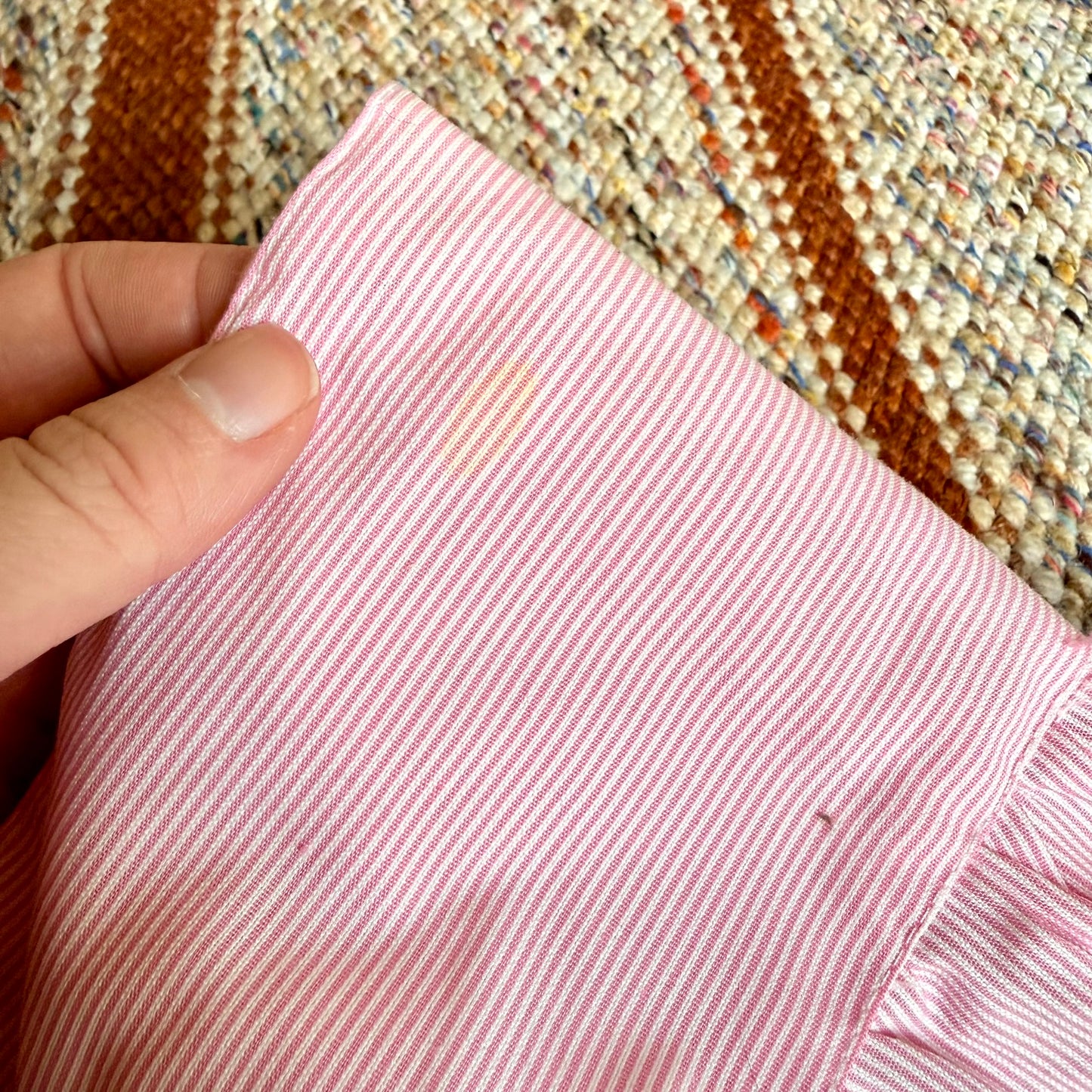 Vintage Pink Pinstriped Lace Ruffled Baby Doll Kawaii Skirt w/ Adjustable Ribbon Waist