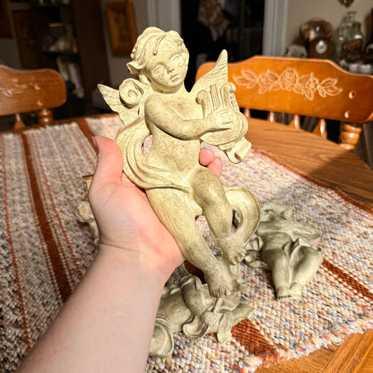 Vintage Mid-Century Modern Heavy Cherub Angel Wall Hanging 4 Piece Set