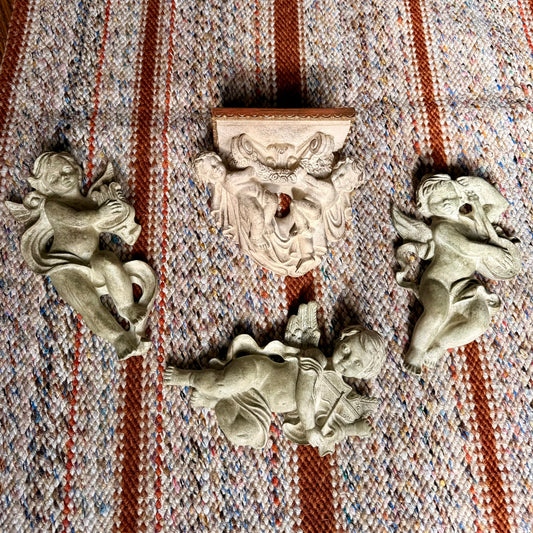 Vintage Mid-Century Modern Heavy Cherub Angel Wall Hanging 4 Piece Set