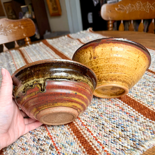 Vintage Mid-Century Modern Style Hand Thrown Pottery Bowls - Set of 2