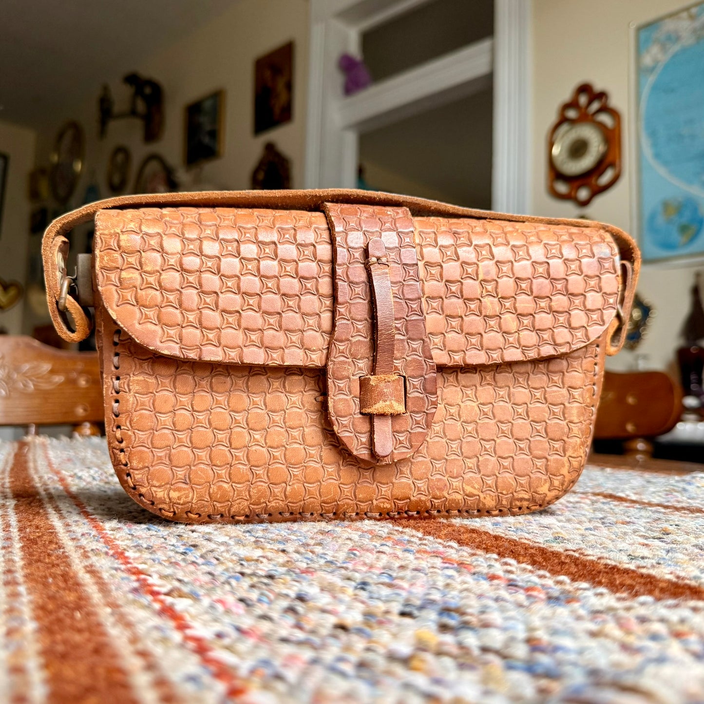 Vintage Handmade Leather Stamped Small Handbag