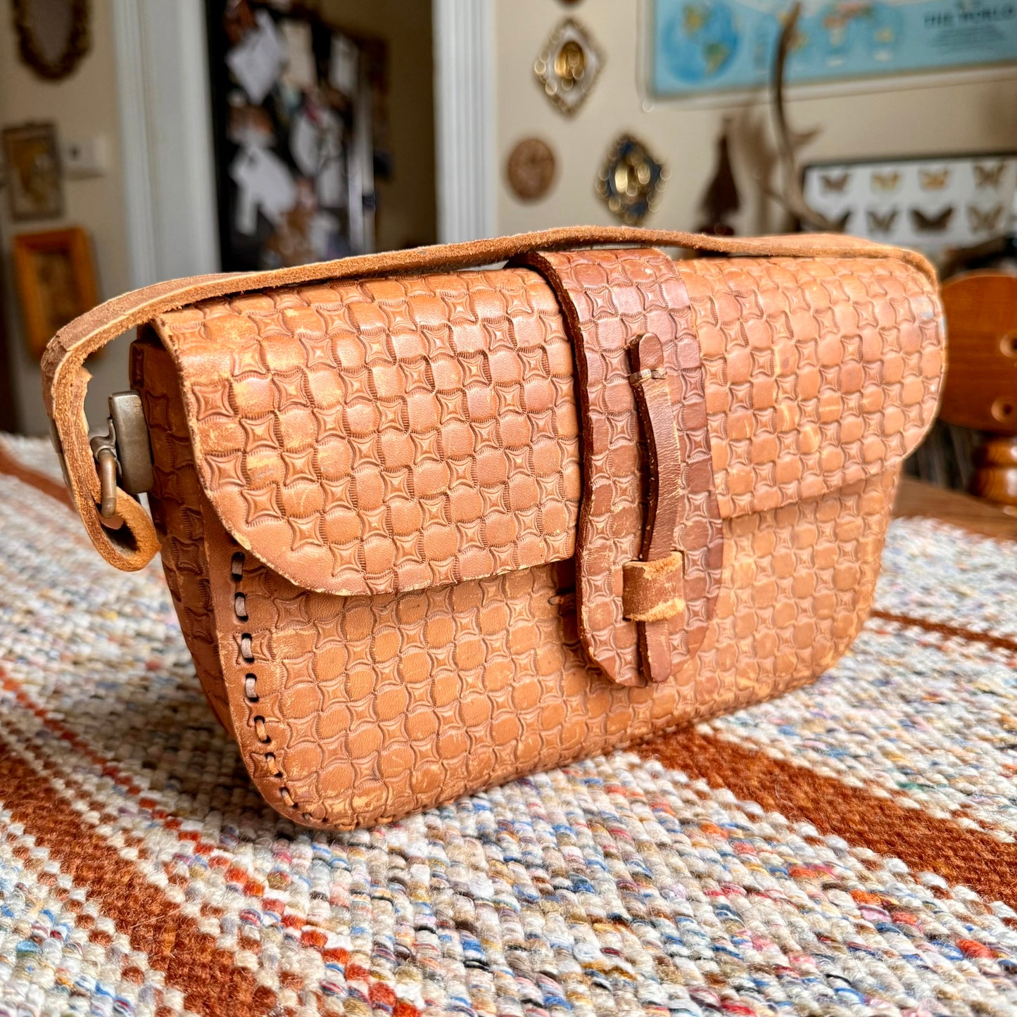 Vintage Handmade Leather Stamped Small Handbag