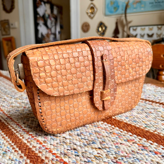 Vintage Handmade Leather Stamped Small Handbag