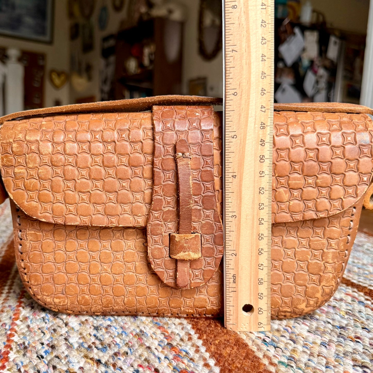 Vintage Handmade Leather Stamped Small Handbag