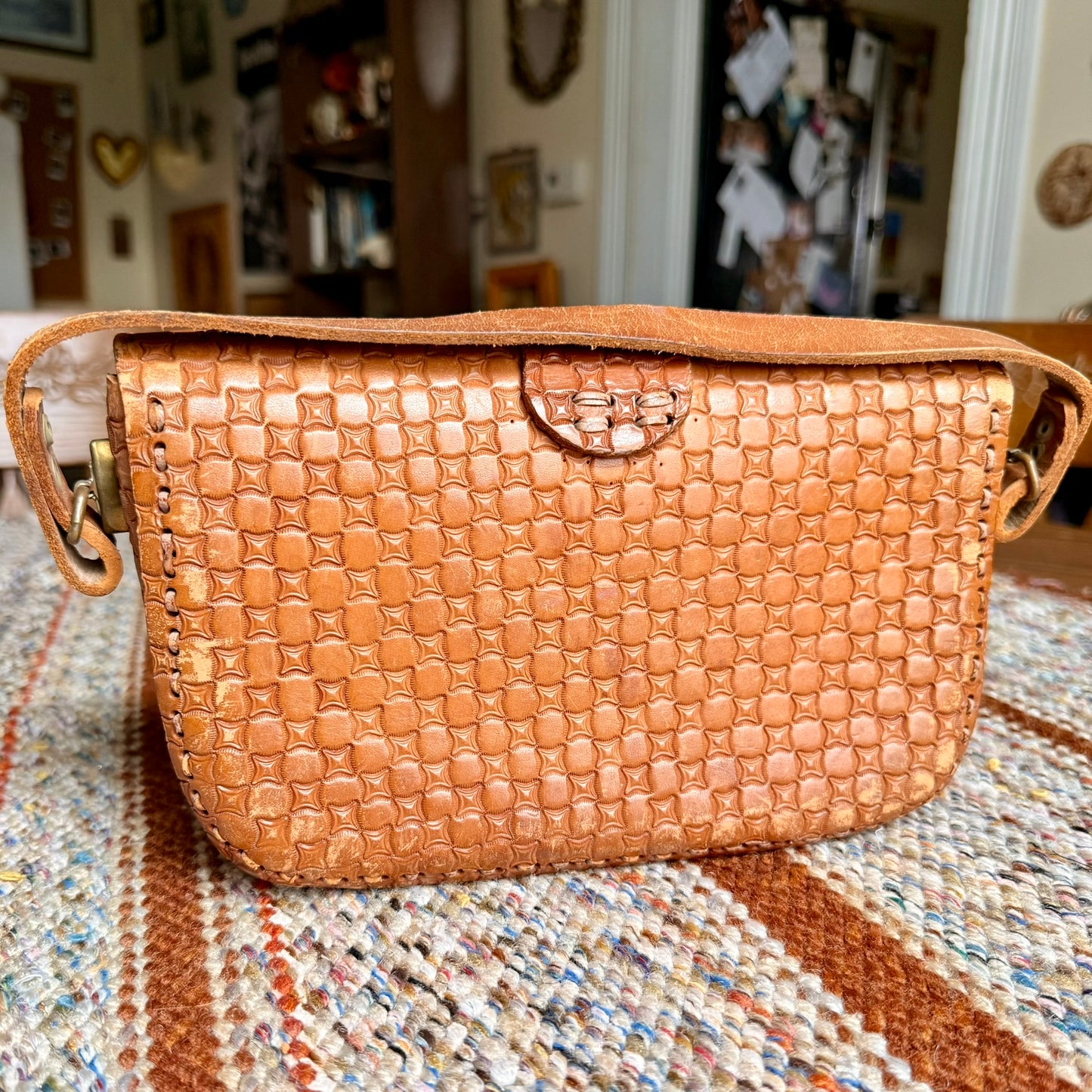 Vintage Handmade Leather Stamped Small Handbag