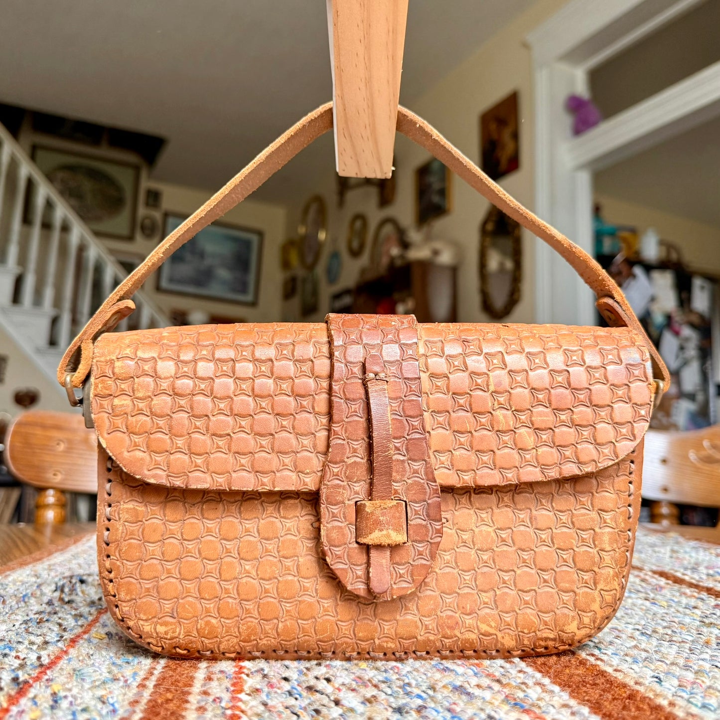Vintage Handmade Leather Stamped Small Handbag