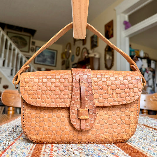 Vintage Handmade Leather Stamped Small Handbag
