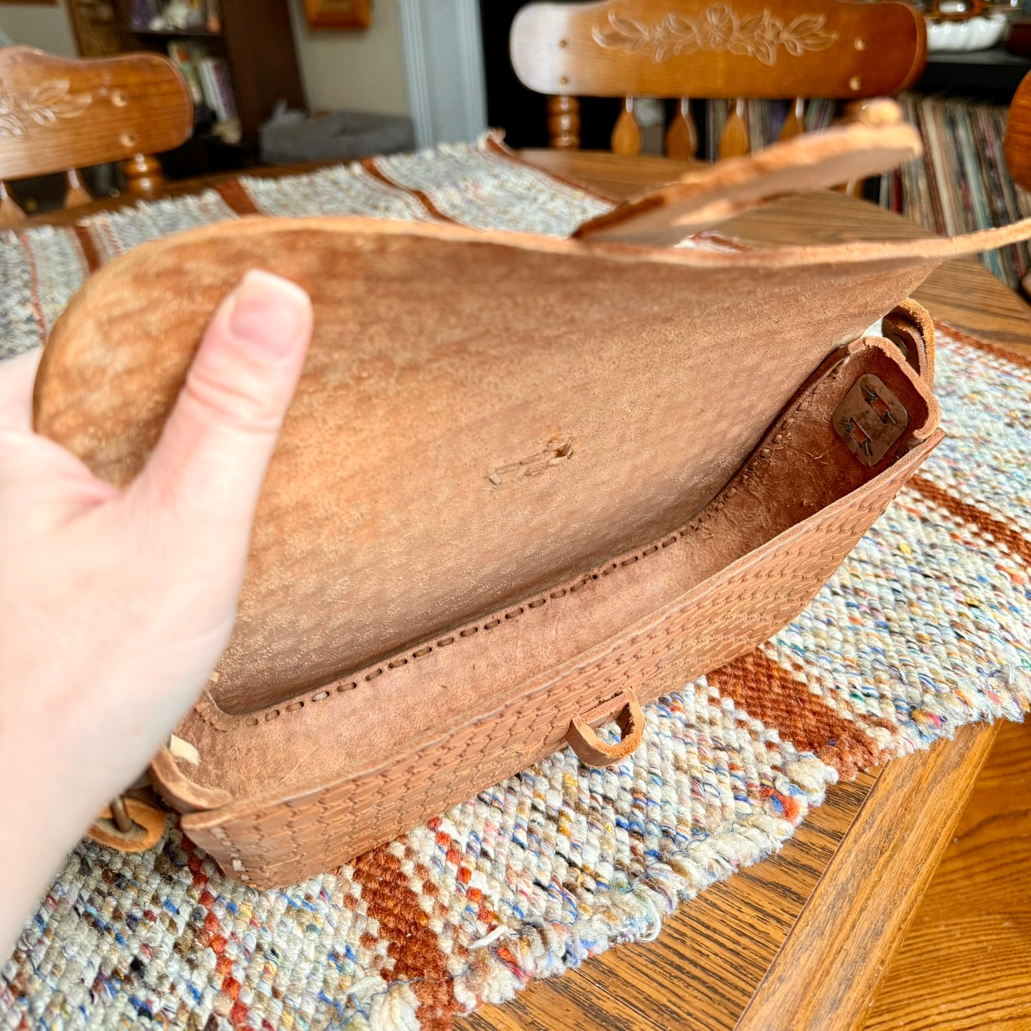 Vintage Handmade Leather Stamped Small Handbag
