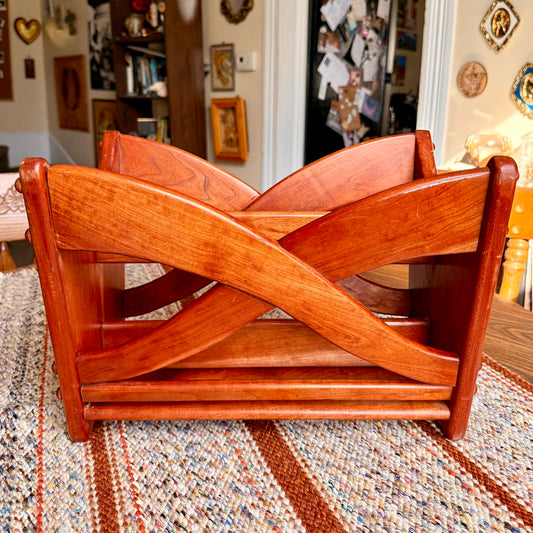 Vintage mid-century wooden magazine/newspaper rack or vinyl record holder