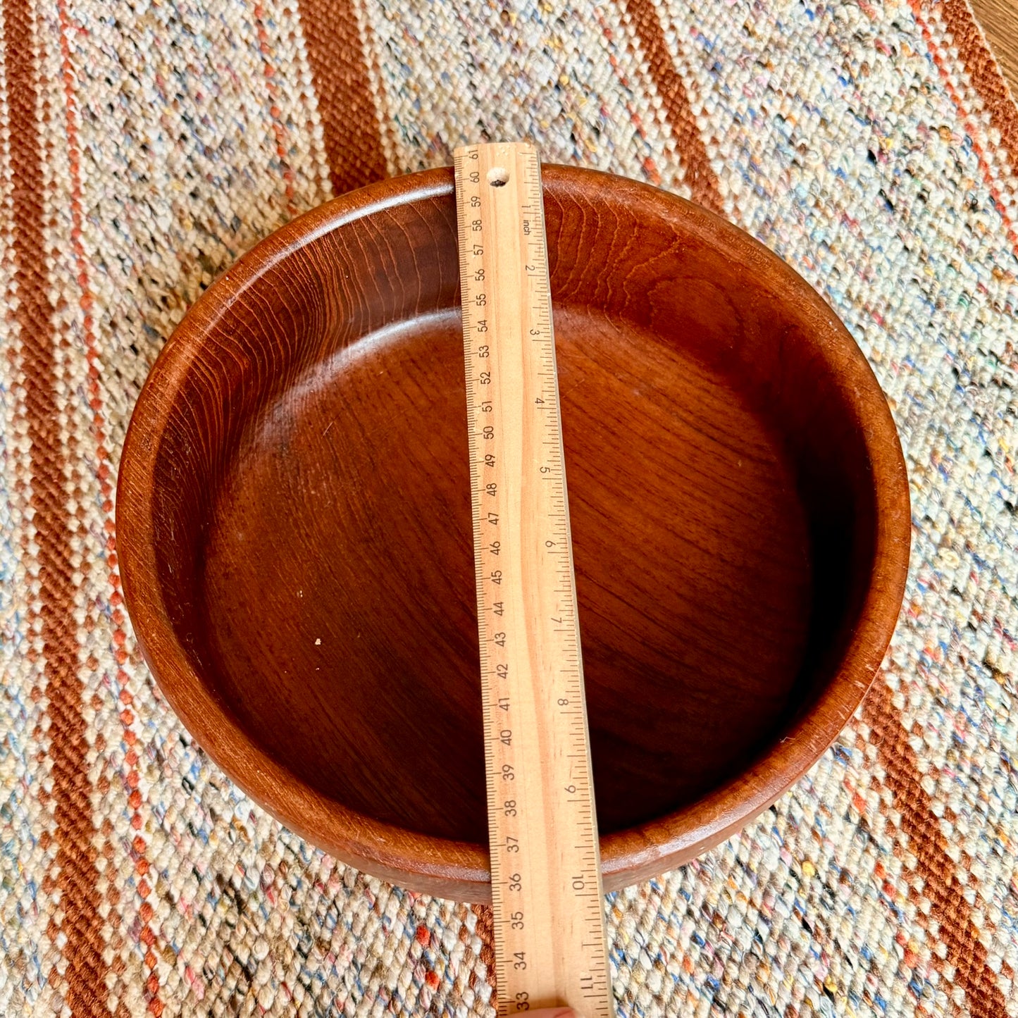 Vintage Teak Wood Salad Bowl Mid-Century Danish Modern Style Solid Teak Carved Bowl