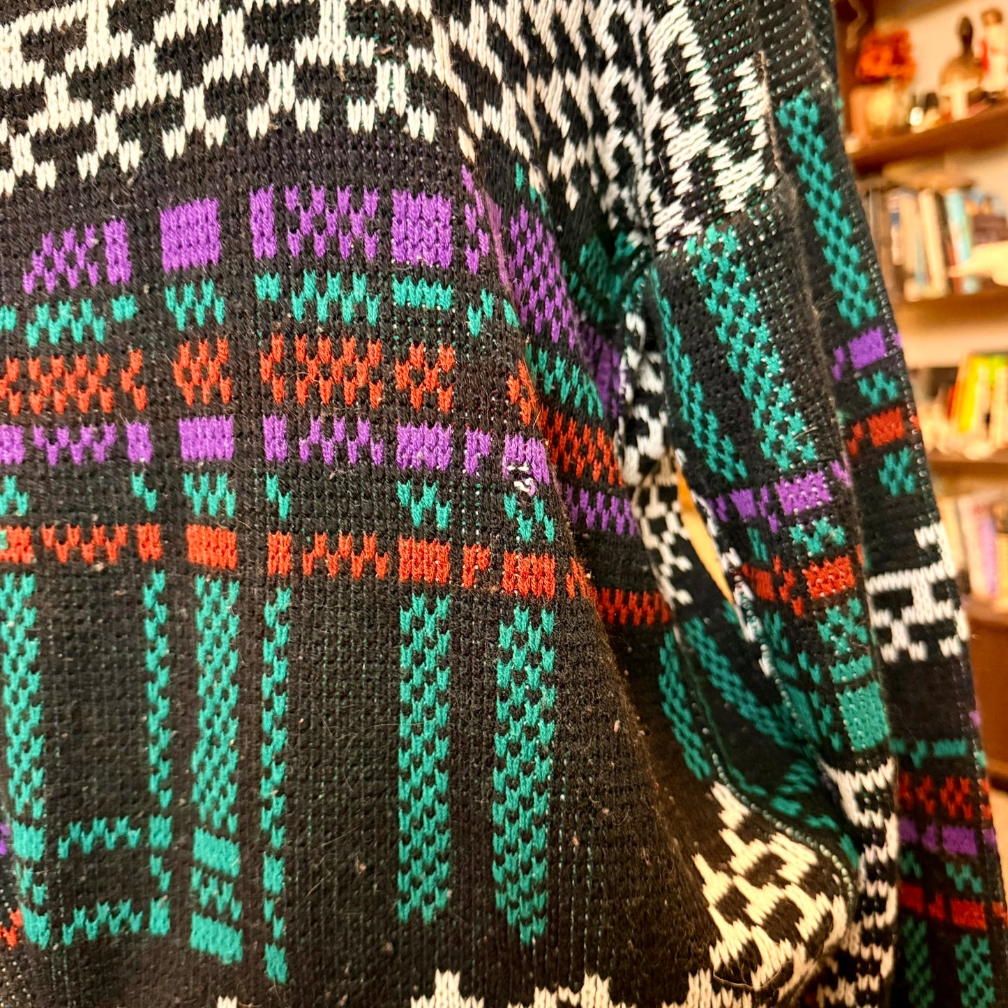 Vintage 80s Geometric Plaid Video Game Style Weeds Grandpa Sweater