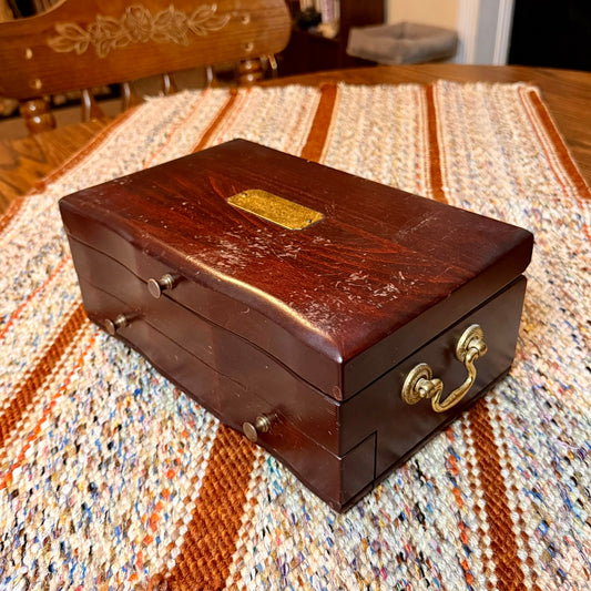 Vintage Reed & Barton "Eureka" Wooden Jewelry Box Mahogany with Velvet Lining