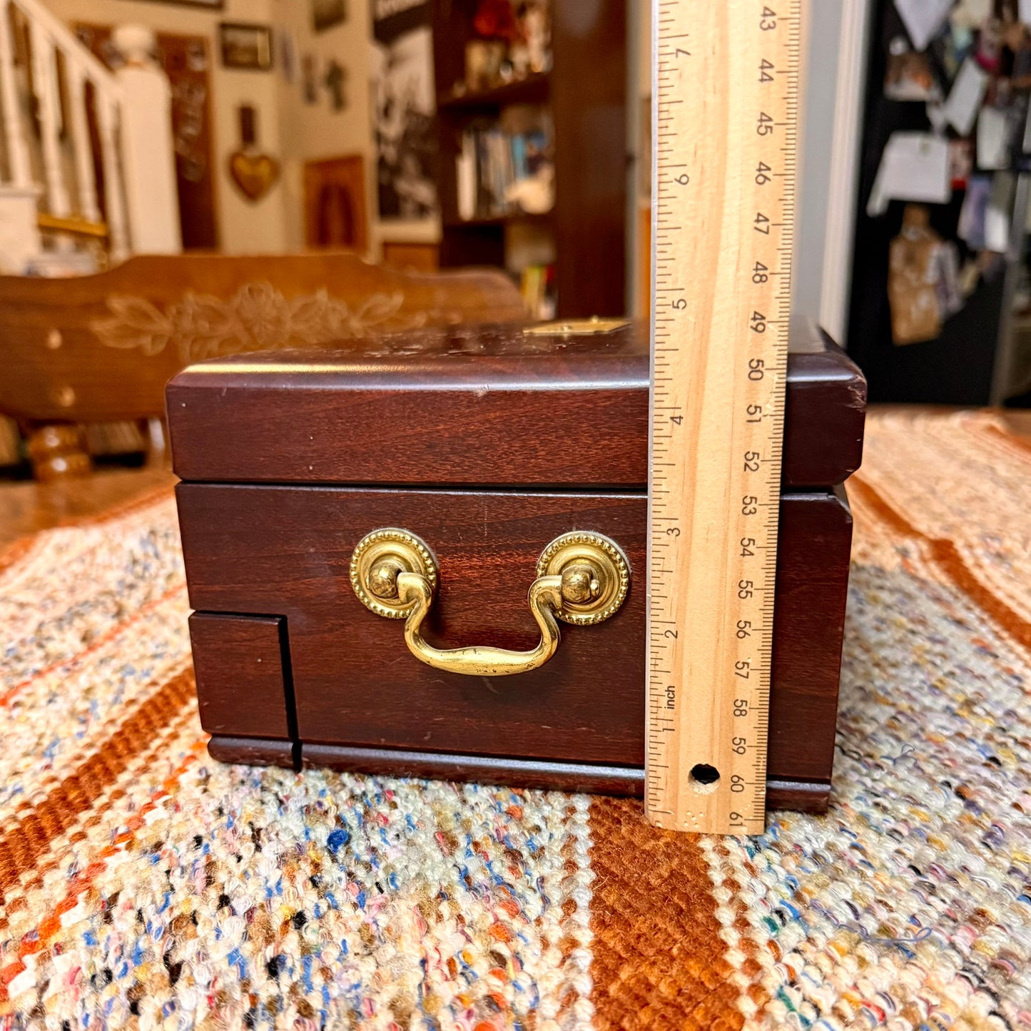Vintage Reed & Barton "Eureka" Wooden Jewelry Box Mahogany with Velvet Lining