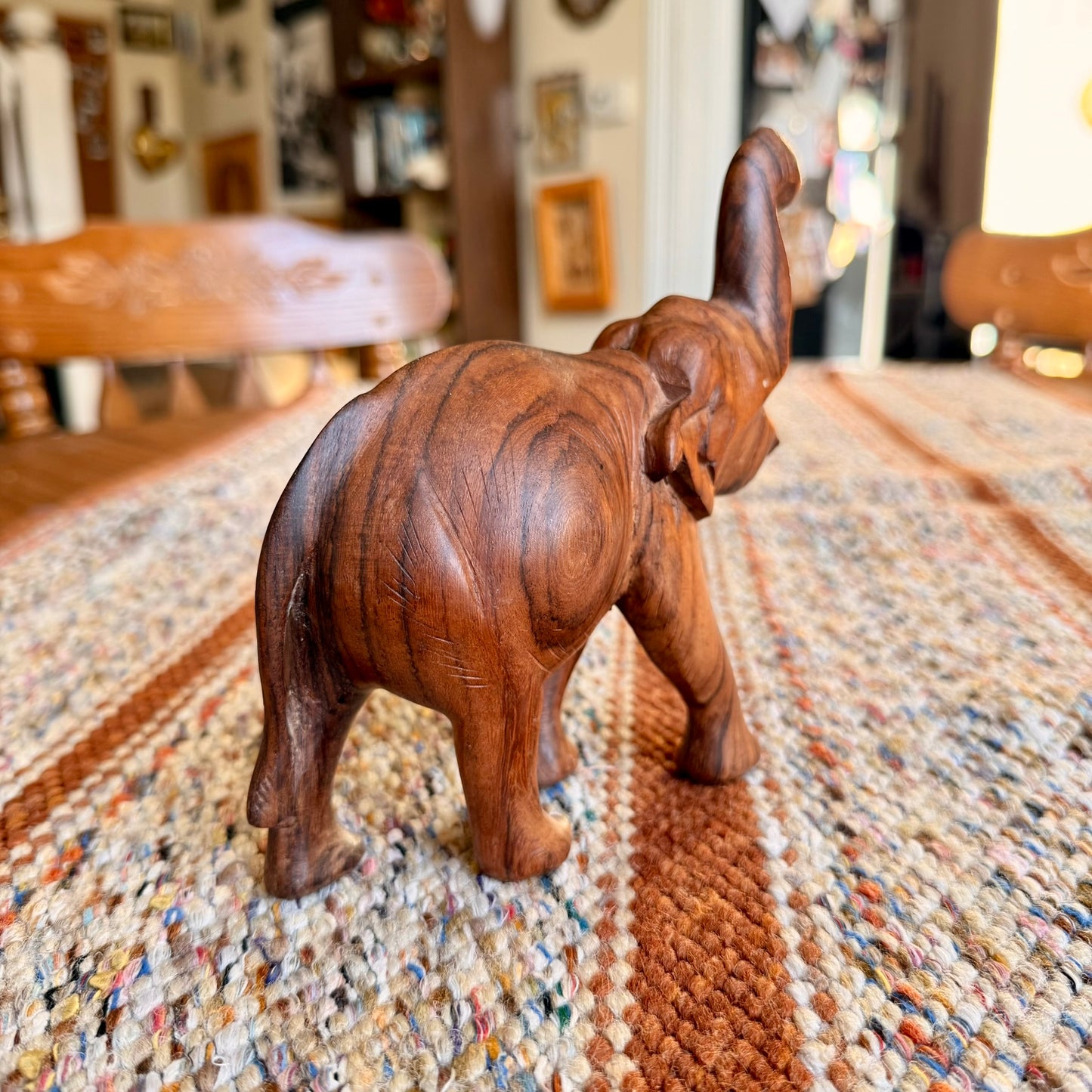 Vintage Wooden Hand Carved Elephant Wooden Folk Art - Missing Tusks