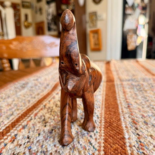 Vintage Wooden Hand Carved Elephant Wooden Folk Art - Missing Tusks