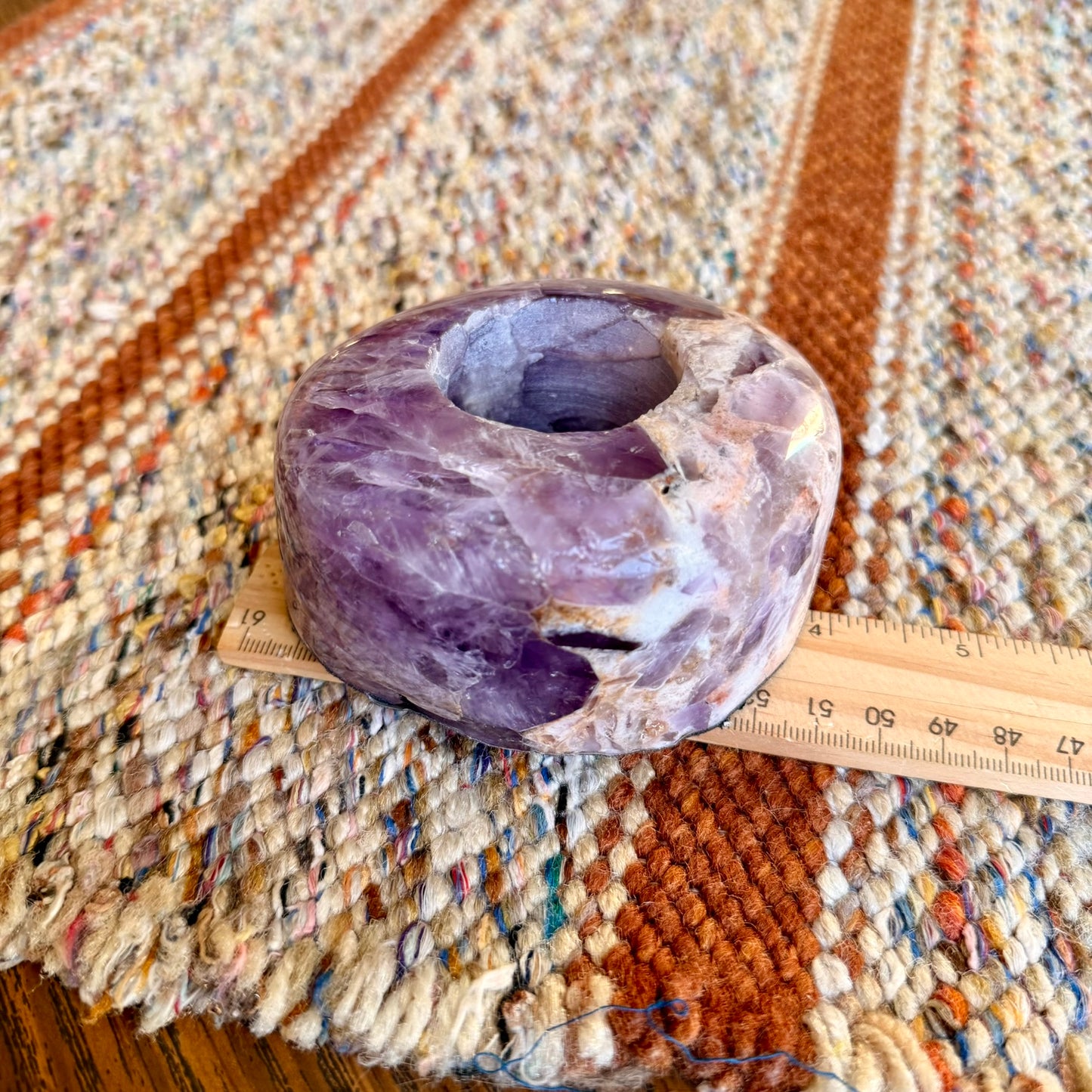 Vintage Purple Amethyst Stone Tee Light Holder / Tiny Succulent Stone Planter Pot