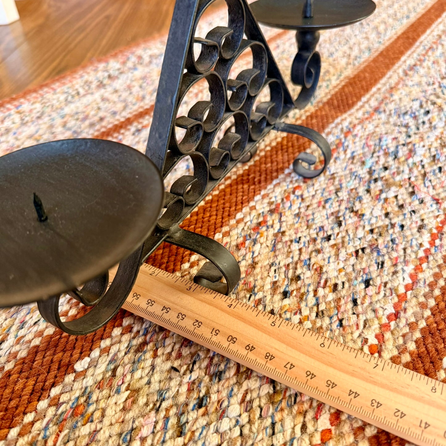 Vintage Wrought Iron Spanish Scroll Style 2 Tier 3 Pillar Candelabra