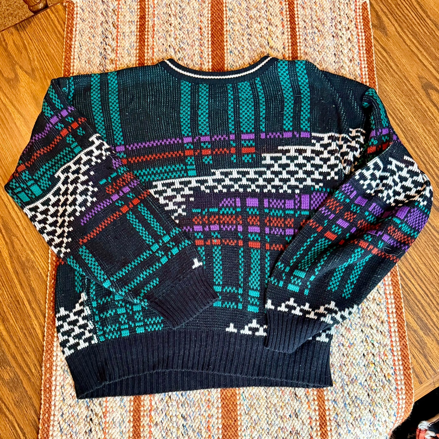 Vintage 80s Geometric Plaid Video Game Style Weeds Grandpa Sweater