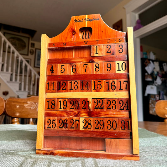 Vintage Wooden Folk Art Perpetual Calendar - West Virginia Souvenir