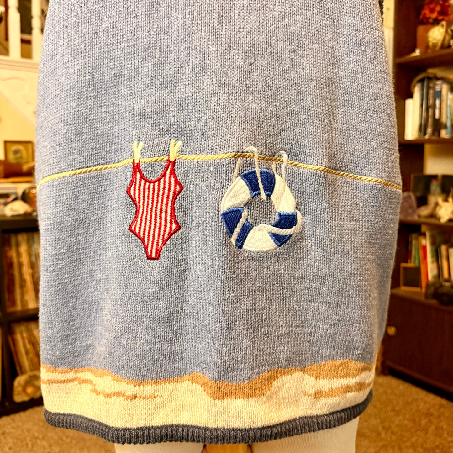 Vintage Mandal Bay Beach Day Themed Knit and Embroidered Vest