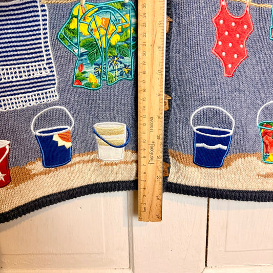 Vintage Mandal Bay Beach Day Themed Knit and Embroidered Vest