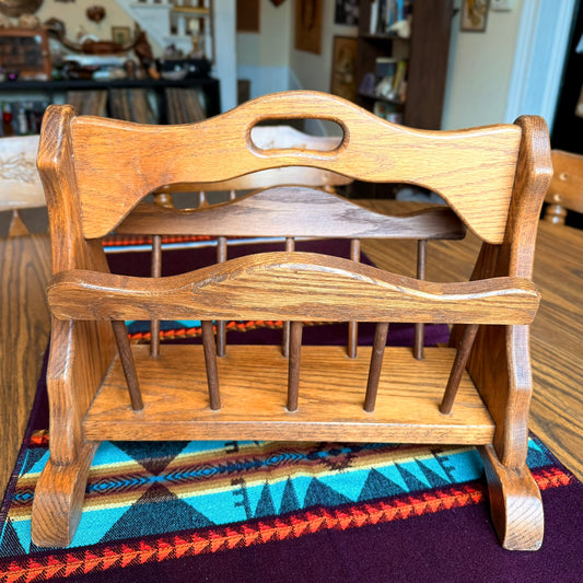 Vintage Solid Oak Amish Built Handmade Magazine Rack / Record Holder