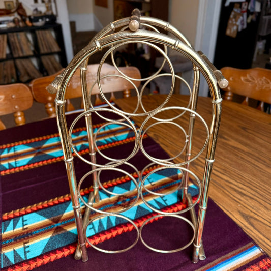Vintage Hollywood Regency Brass Bamboo Style 7 Bottle Wine Rack