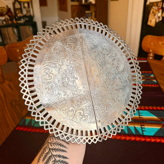 Vintage Academy Silverplate Ornate Expandable Trivet / Vanity Tray