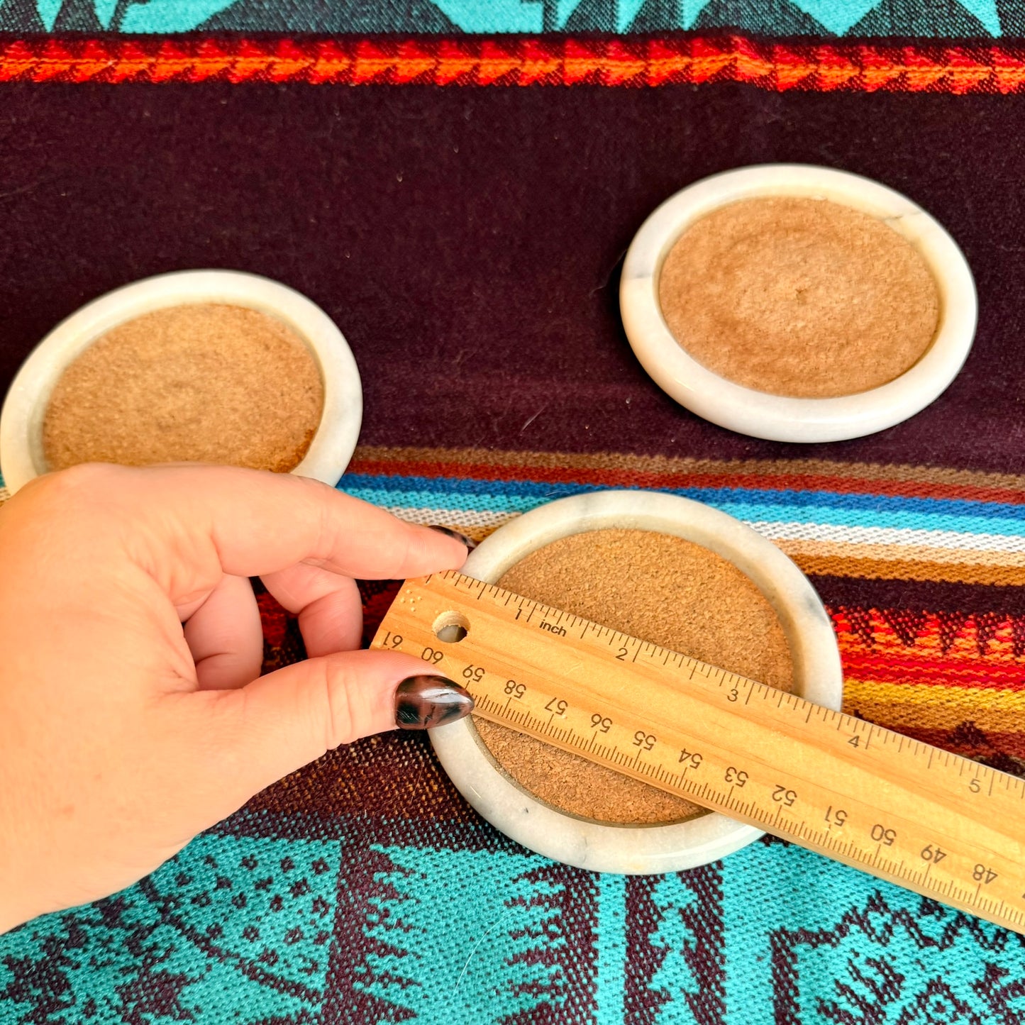 Set of 3 Vintage Mid-Century Modern Marble Stone Coasters