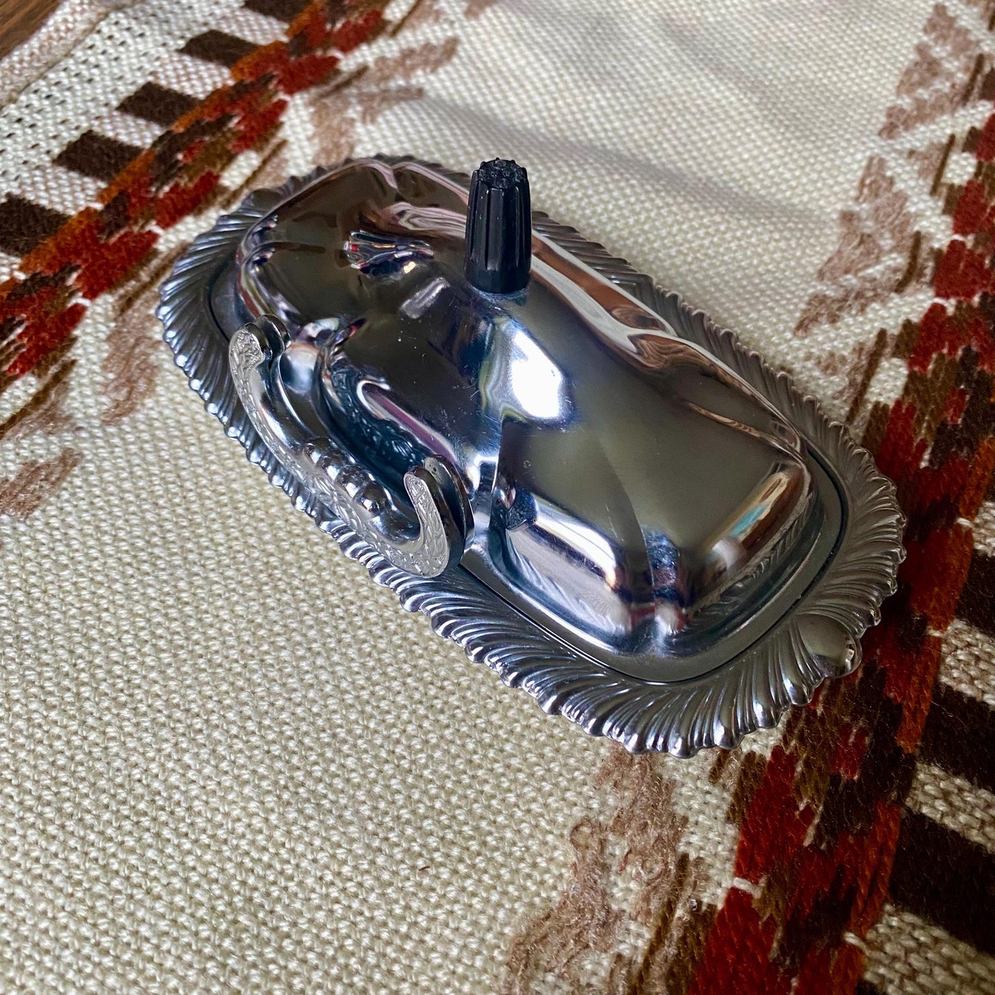 Vintage Chrome Ornate Butter Dish With Knife Holder