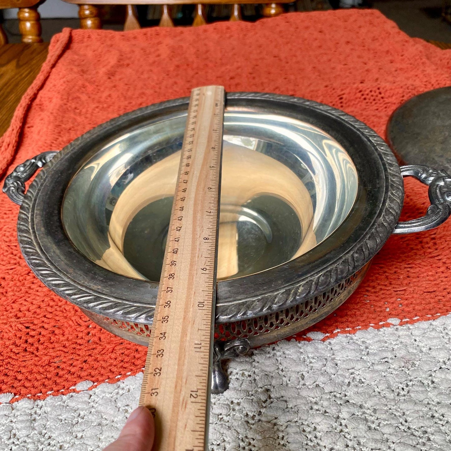 Mid-Century Footed Silver Plated Covered Chafing Dish Casserole Warmer